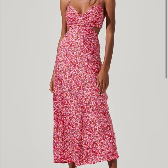 Astr Dresses Colette Floral Satin Cutout Midi Dress New With Tags